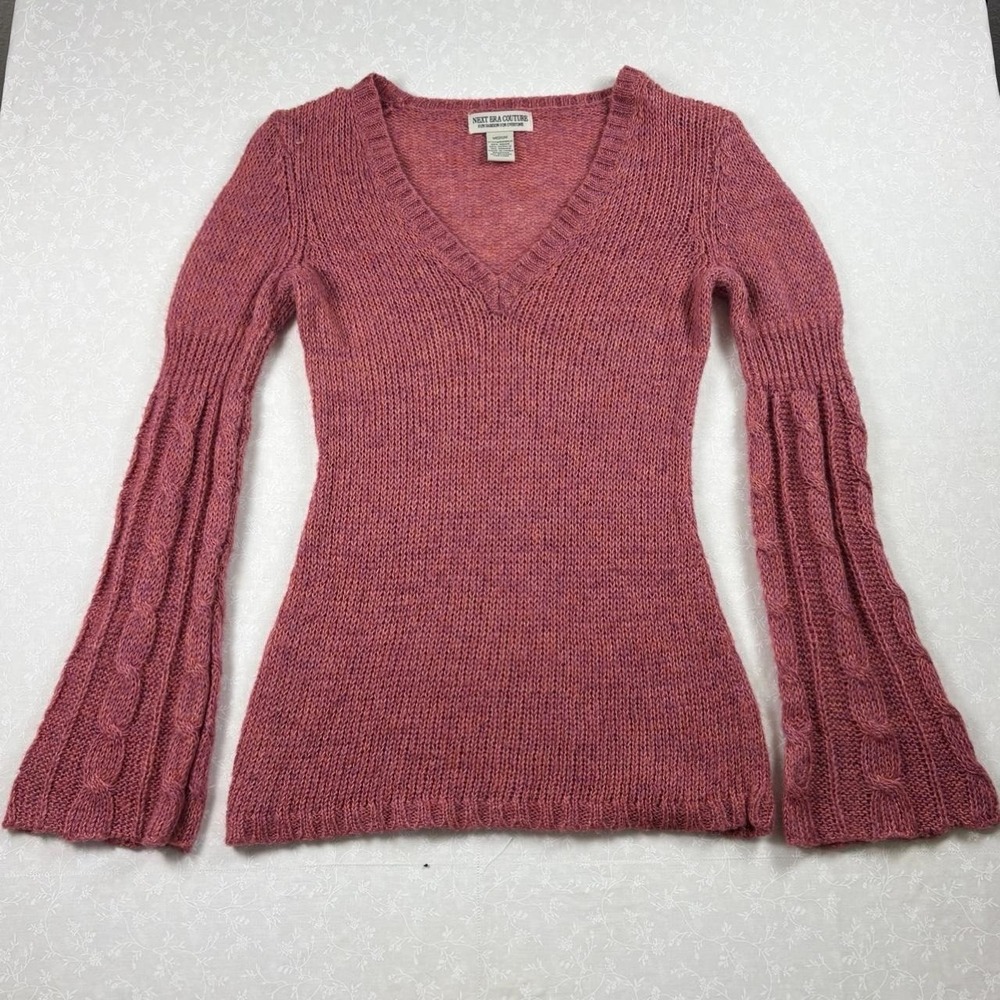 Next Era Couture Pink Mohair Bell Sleeve Sweater — M